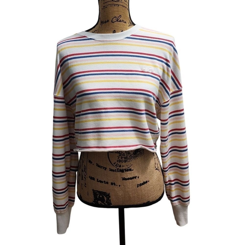 Hollister Striped Crop Sweater Multi Color‎ Retro Casual Long Sleeve Size S